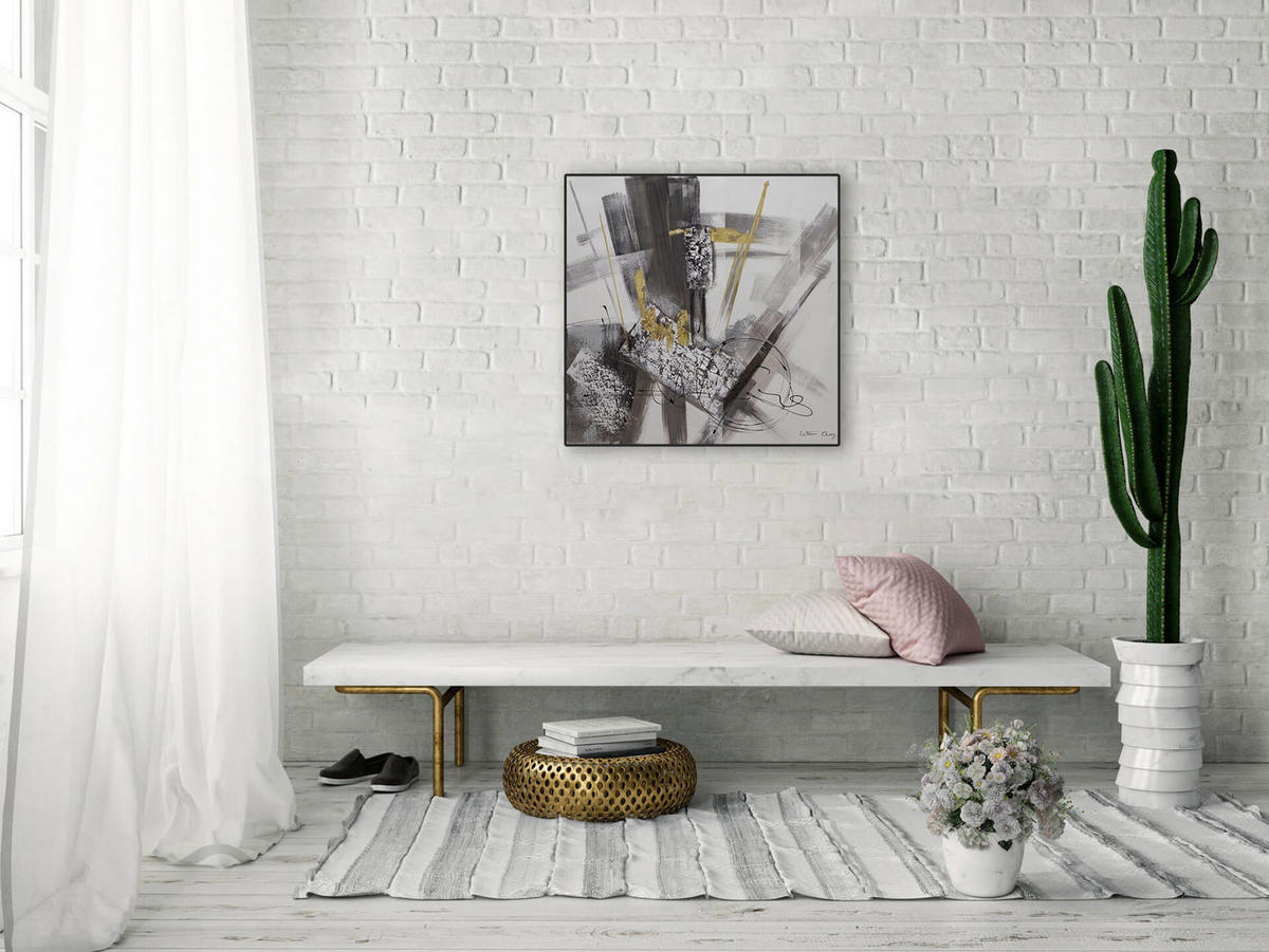 ACRYLBILD HANDGEMALT 60/60 cm - Grau, Holz/Textil (1.16/60cm) - KUNSTLOFT