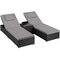 RATTAN-DOPPELLIEGE Carbonera, Belastbarkeit je 200 kg, schwarz - Schwarz, Kunststoff (62/36/196cm) - tectake