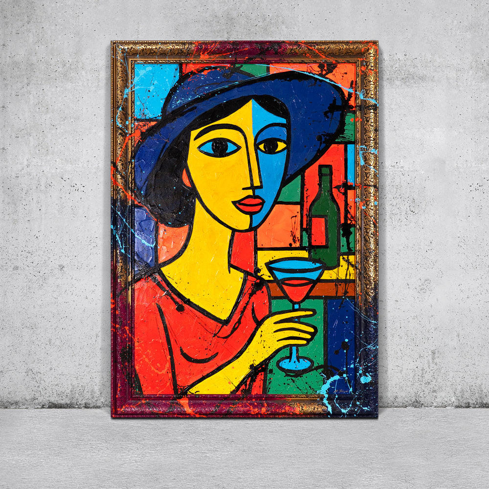 GEMÄLDE Dame in der Bar Schattenfugenrahmen Gold 140x100 cm - Goldfarben, Holz (140/100cm) - YS-art gallery