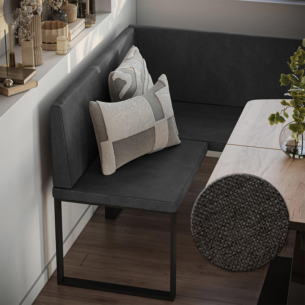 ESSZIMMER-ECKBANK Ravon Anthrazit 120 x 150 cm - Anthrazit, Textil (120/87/150cm) - Vicco