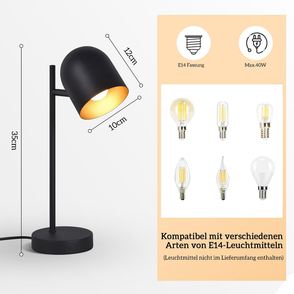 TISCHLAMPE Mila 21.5/12/35 cm - Schwarz, Metall (21.5/12/35cm) - ZMH