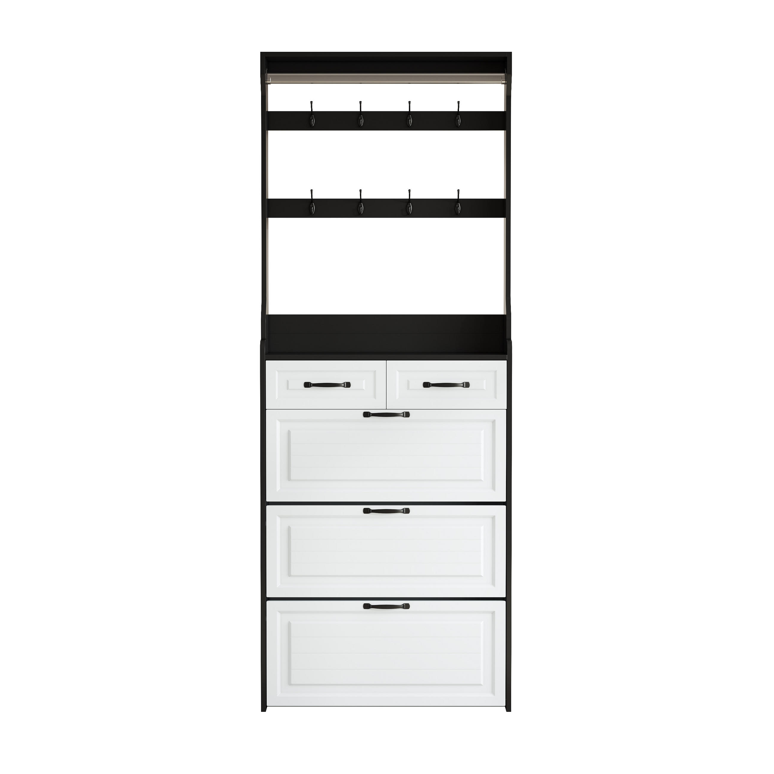 SCHUHSCHRANK aus Spanplatte in Weiß mit 3 Klappen & 2 Schubladen - Weiß, Holzwerkstoff (80/220/23.5cm) - Modfu