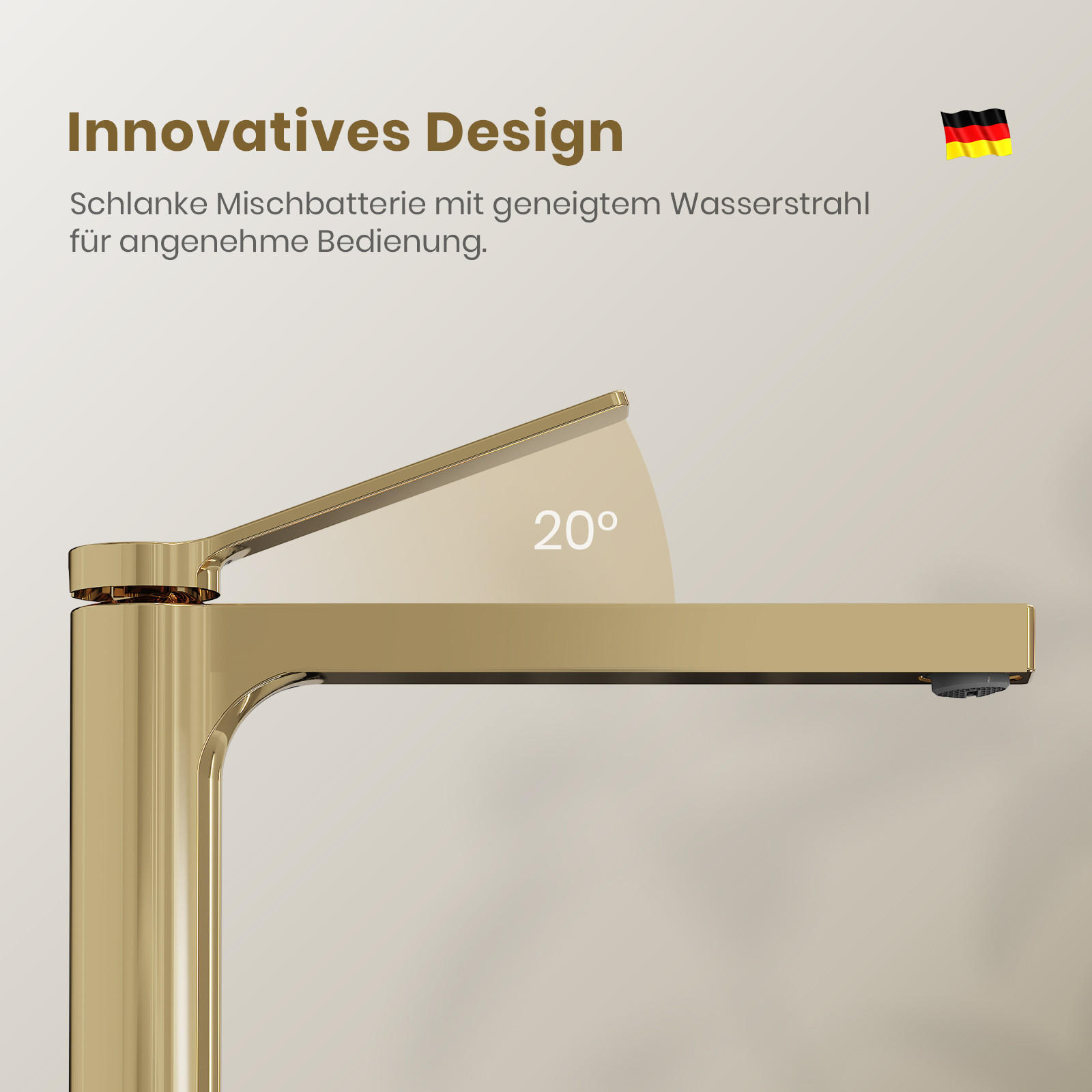 WASCHTISCHARMATUR mit Zertifiziertem Filterelement Champagnergold Hoher Stil - Goldfarben, Metall (23.3/4.6/33.5cm) - EMKE