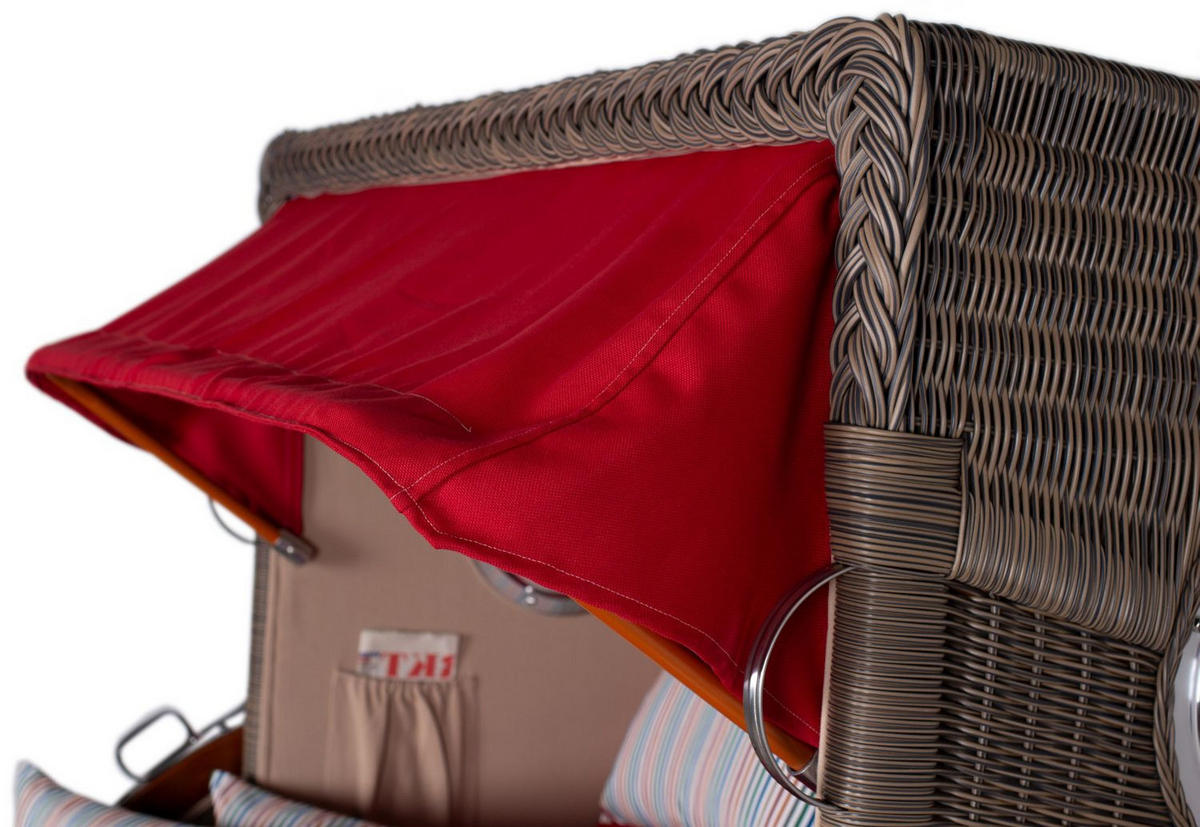 STRANDKORB Komplettset: Ammersee Mahagoni Bullauge - PE grau - Modell 585 - Beige/Rot, Holz/Kunststoff (125/165/80cm) - bene living