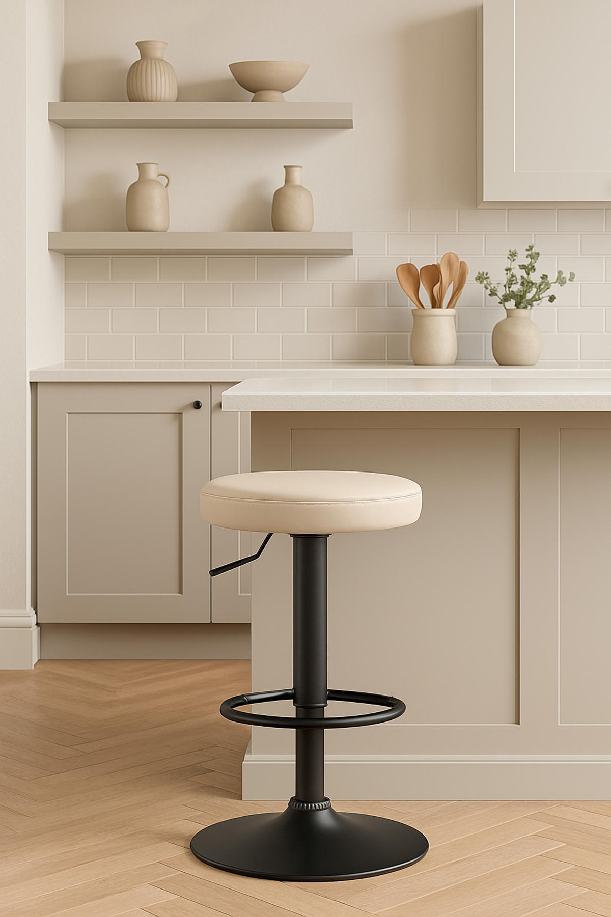BARHOCKER 2er Set Pontius Kunstleder schwarz creme - Schwarz/Naturfarben, Kunststoff/Metall (38.5/81/38.5cm) - TPFLiving