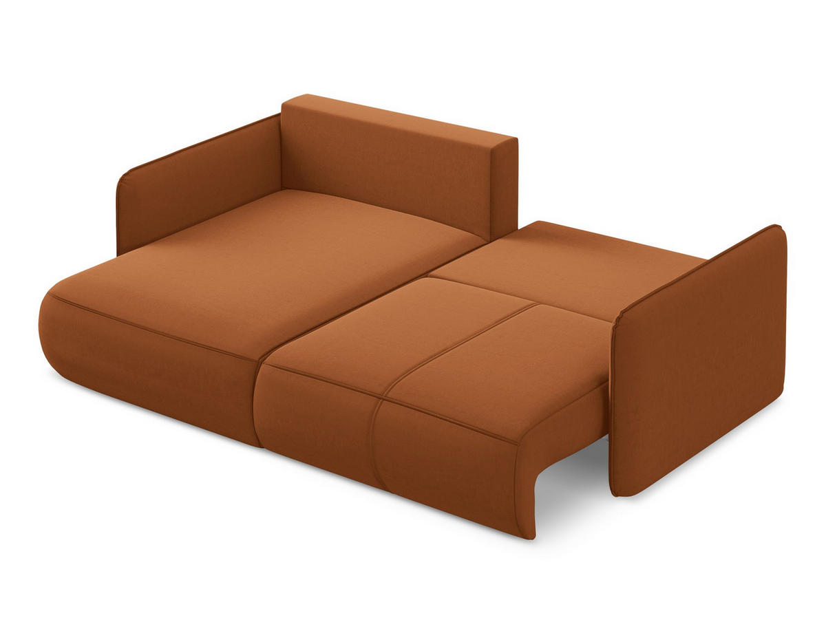 ECKSOFA mit Schlaffunktion Samt Stoff Orange - Terra cotta/Schwarz, Kunststoff/Textil (148/207cm) - Makamii