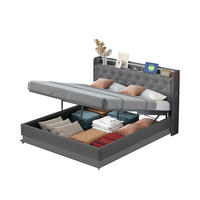 POLSTERBETT 160x200 Grau Leinen LED Stauraum - Grau, Textil (160/200cm) - FLIEKS