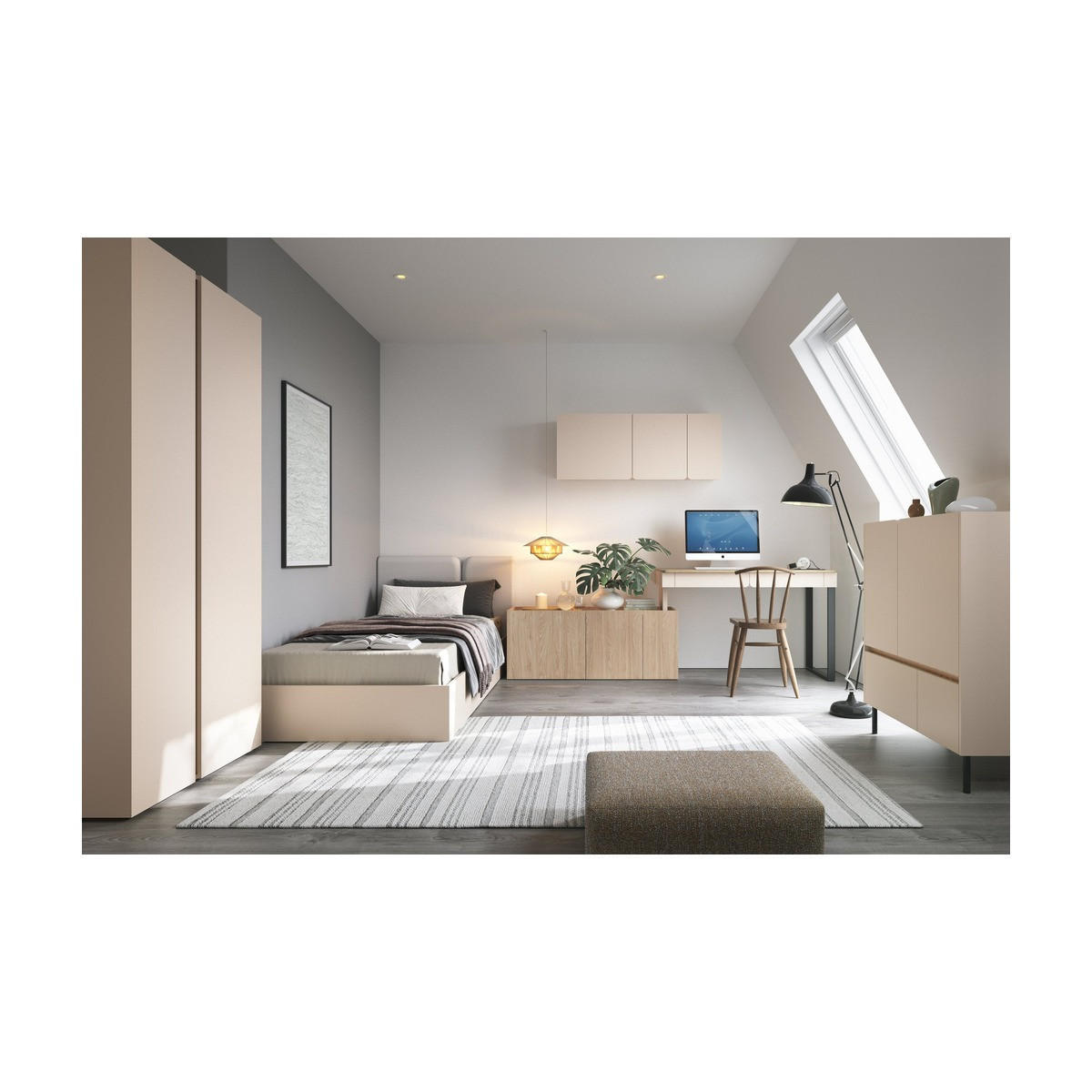 SCHLAFZIMMER Set 5-tlg. – LUCA System – Beige - Beige, Holzwerkstoff (90/195/50cm) - hi-markt