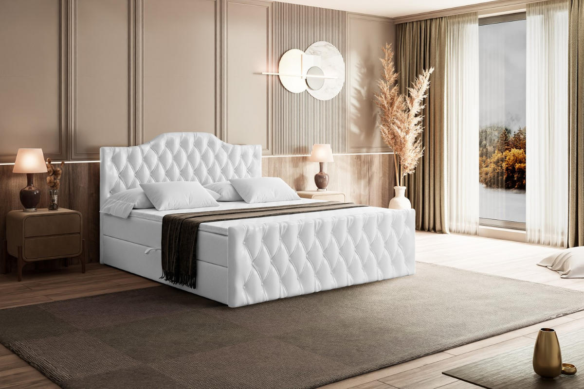 AMERICKÁ postel VILA-1-Z – 160 × 200 cm – H3 – vysoce lesklá bílá - vysoce lesklá bílá, kompozitní dřevo (160/200cm) - ALTDECOR