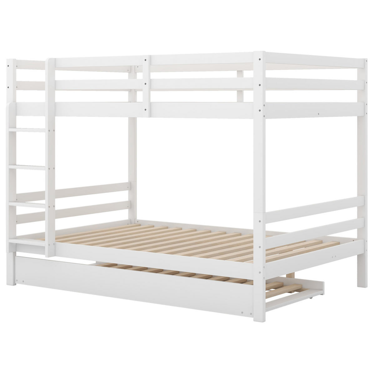 ETAGENBETT 140/200 cm mit Ausziehbett, hoher Absturzsicherung und Treppe, Kiefer & MDF, Weiß - Weiß, Holzwerkstoff (140/200cm) - Redom