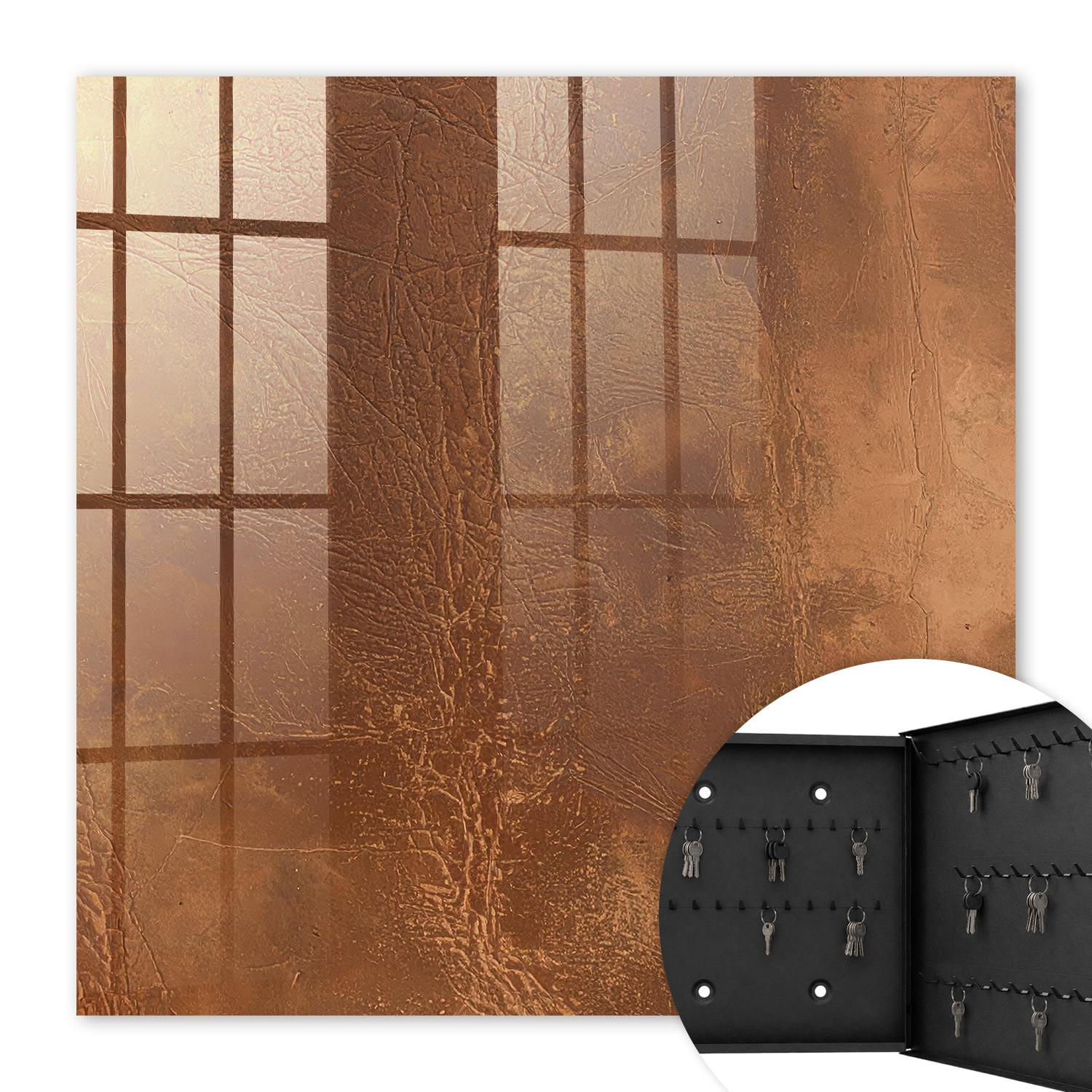 SCHLÜSSELBOX Schwarz 30x30 cm- Türöffnung nach rechts - Hautstruktur - Braun, Metall (30/30/5cm) - TULUP