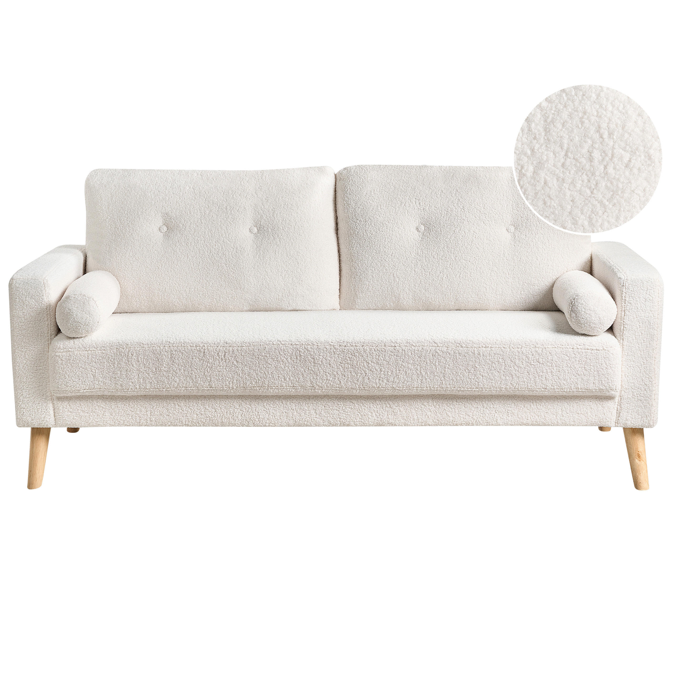 2-SITZER-SOFA Teddy-Optik cremeweiß Kalmar - Hellbraun/Weiß, Textil (182/88/74cm) - Beliani