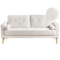 2-SITZER-SOFA Teddy-Optik cremeweiß Kalmar - Hellbraun/Weiß, Textil (182/88/74cm) - Beliani