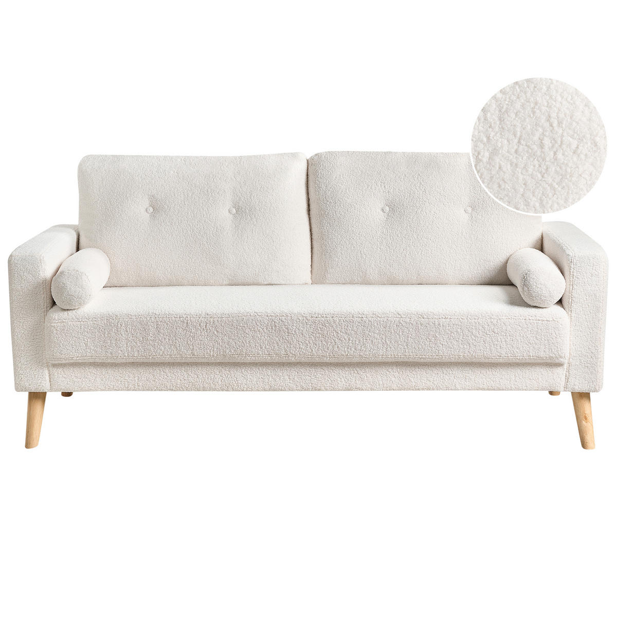 2-SITZER-SOFA Teddy-Optik cremeweiß Kalmar - Hellbraun/Weiß, Textil (182/88/74cm) - Beliani