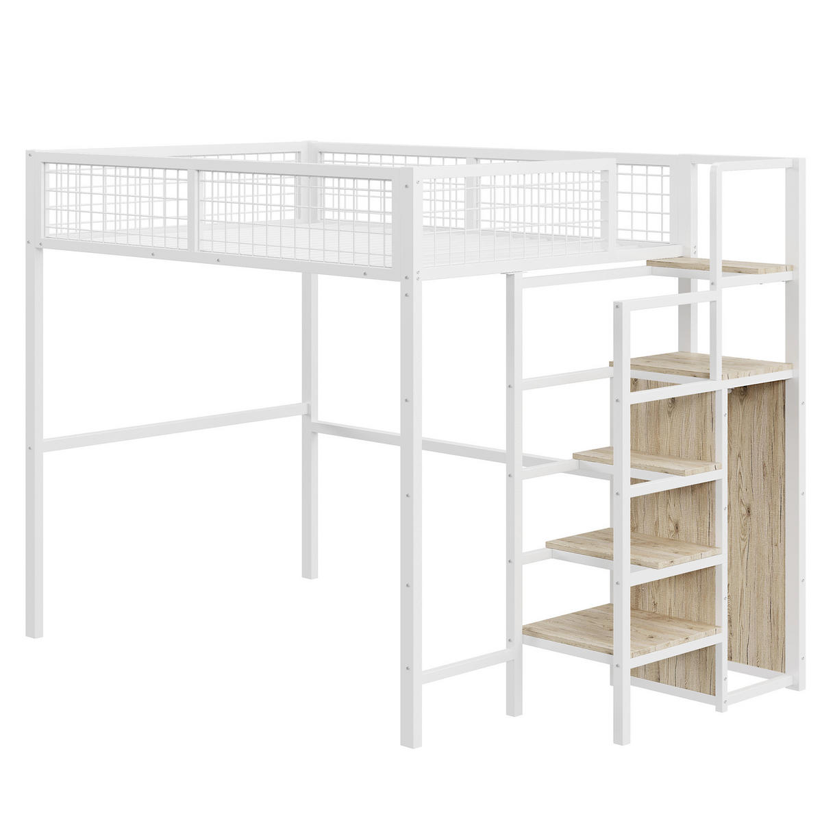 HOCHBETT 140/200 cm mit Leiter, Kleiderschrank und Stauraum, Metallrahmen, Weiß - Weiß, Metall (140/200cm) - Redom