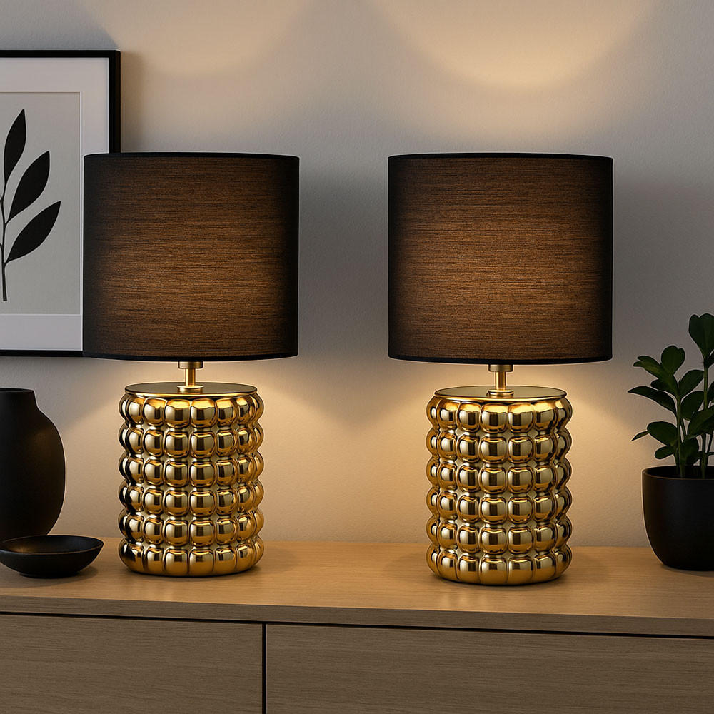 TISCHLEUCHTE Keramik Gold Schwarz 2er Set - Goldfarben, Textil (18.5/18.5/33cm) - Globo Lighting