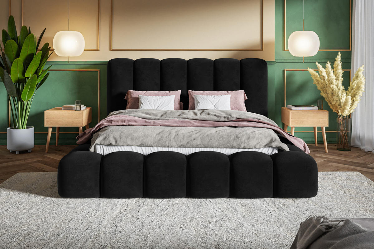POLSTERBETT 180x200 cm Madeno mit Bettkasten, Samtstoff, Schwarz - Schwarz, Holz/Textil (180/200cm) - Emporius