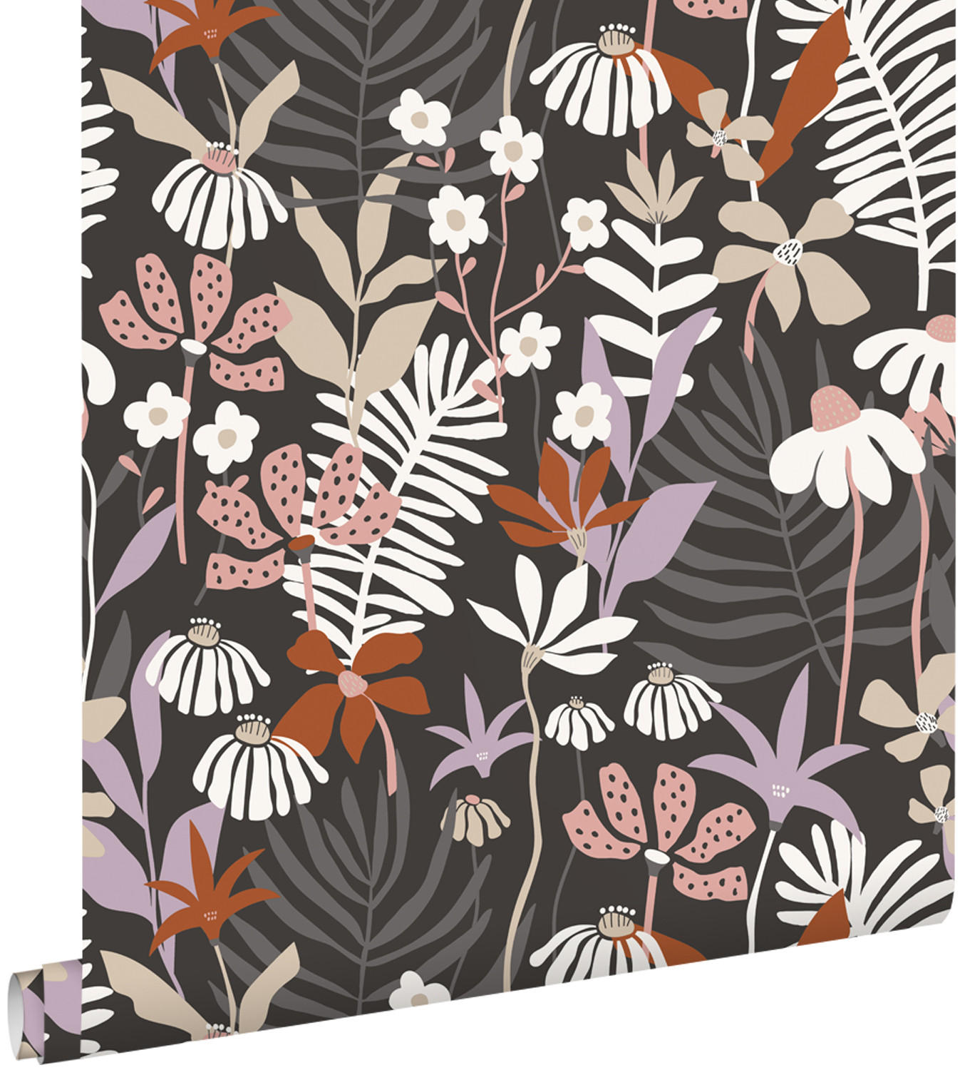 TAPETE tropische Blätter und Blüten 50 x 900 cm - Grau, Papier (50/900cm) - ESTAhome