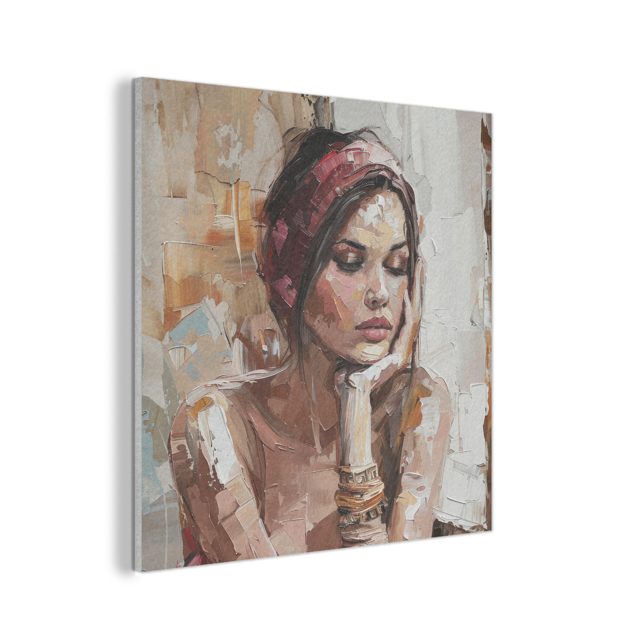 AKUSTIKPANEEL Frau - Porträt - Modern 90x90 cm - Altrosa, Textil (90/0.9/90cm) - MuchoWow