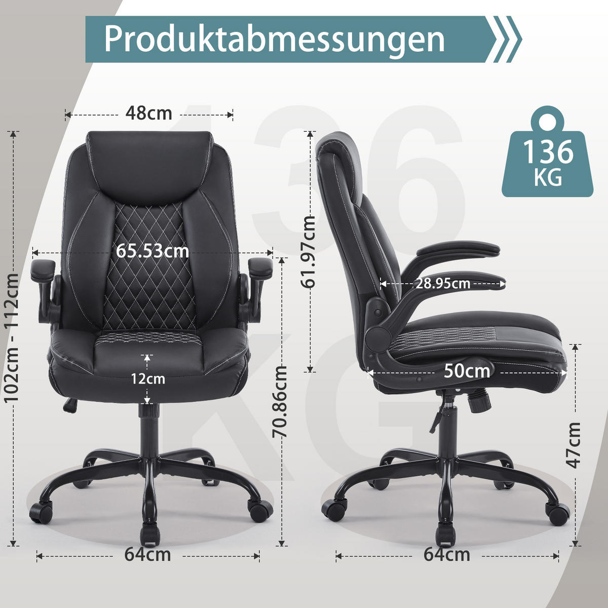 CHEFSESSEL DE-41049 mit Flip-up-Armlehnen und Lendenstütze Schwarz - Schwarz, Metall (64/102/64cm) - ComfortXL