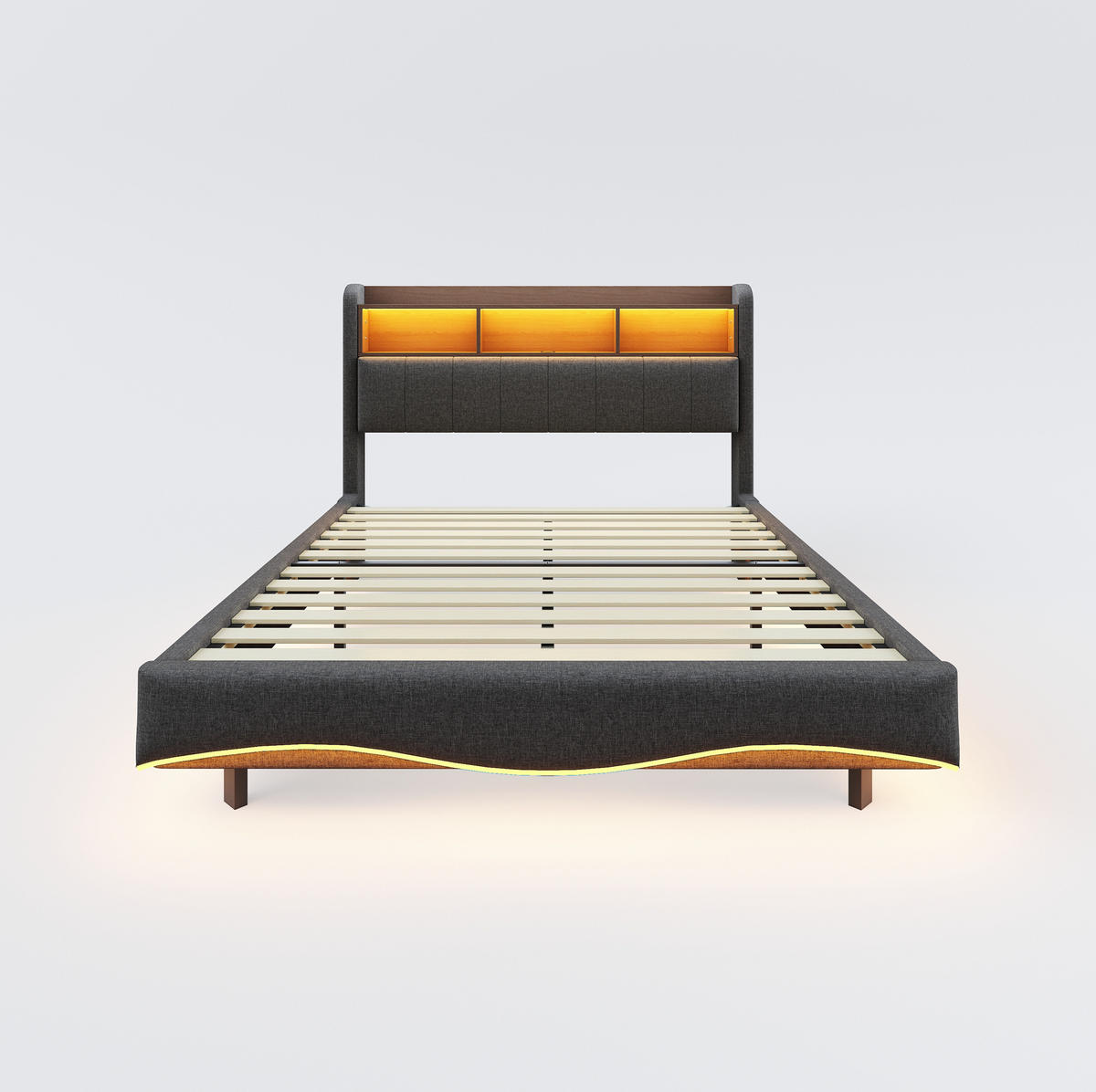 ČALÚNENÁ posteľ z látky, 211,5/160/110,5 cm sivá, s LED osvetlením, USB a USB-C - sivá, textil (160/200cm) - BEAOK