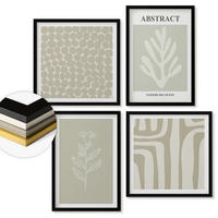 WANDBILDER 4er-Set - 50x50 cm & 40x60 cm Schwarzer Rahmen - Pflanzen- und geometrische Muster - Schwarz, Kunststoff (50/50cm) - ArtPrintCave