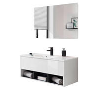 BADMÖBEL Set in weiß Hochglanz und grau mit Waschbecken und LED Beleuchtung 100 x 190 cm Glide - Weiß Hochglanz/Grau, Glas/Holzwerkstoff (100/190/190cm) - Furn.Design