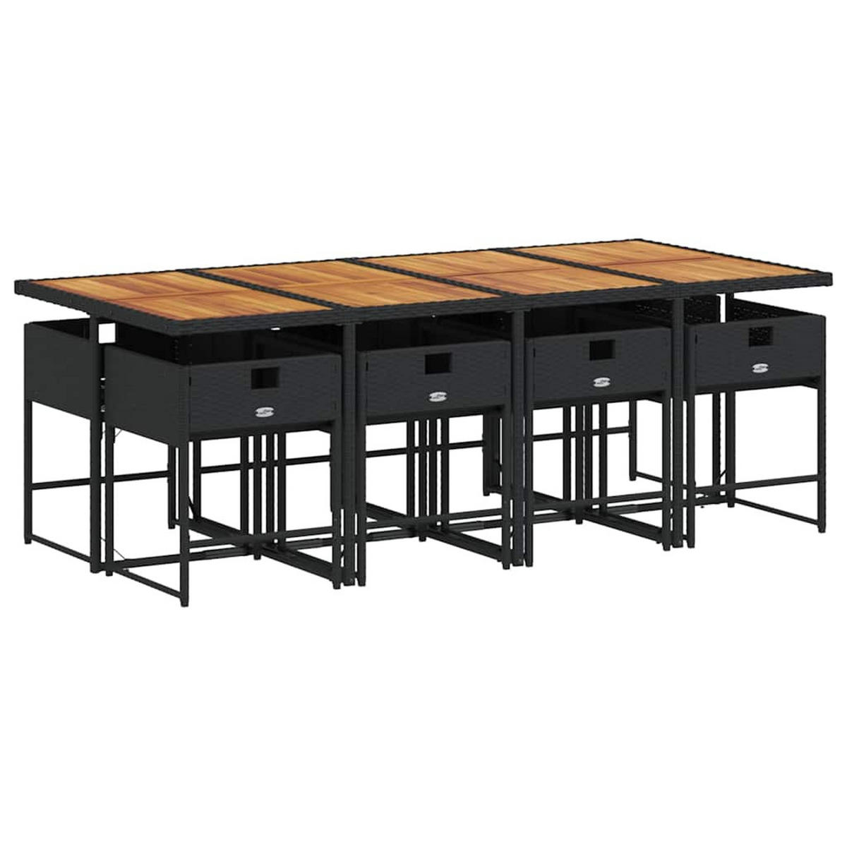 GARTEN-ESSGRUPPE 9-TLG.Mit Kissen Schwarz Poly Rattan - Creme/Schwarz, Kunststoff - vidaXL