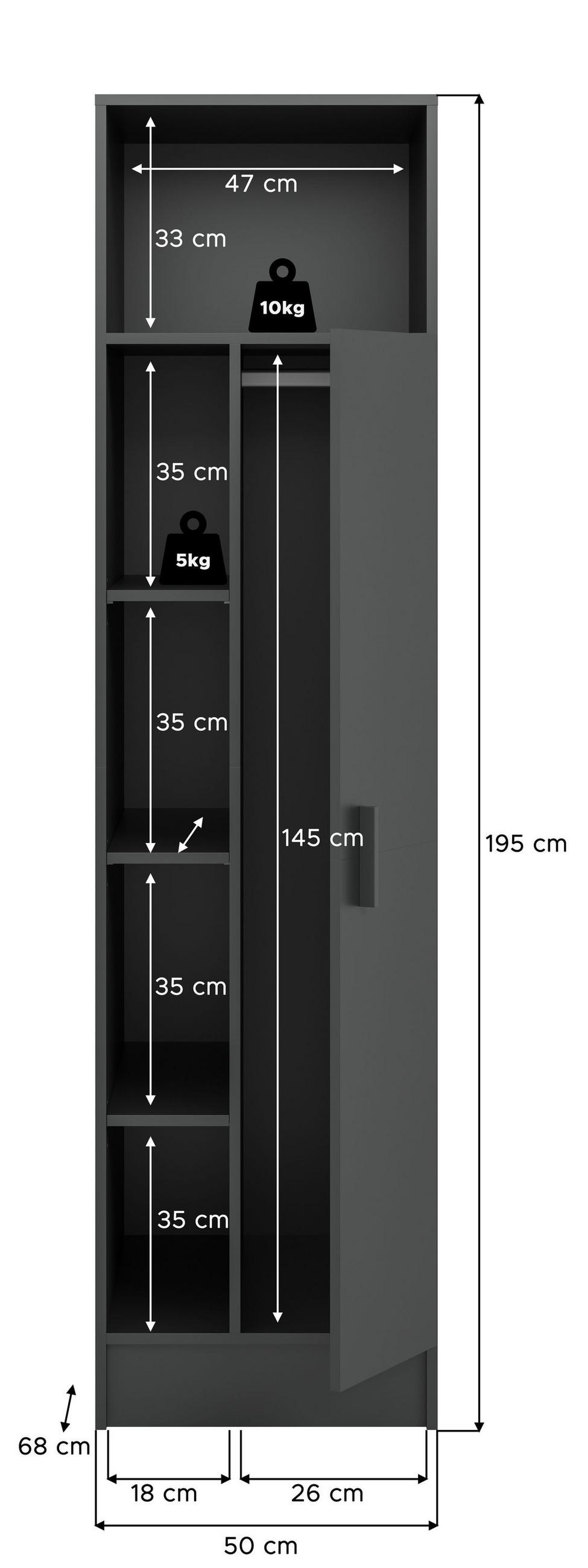 UNIVERSALSCHRANK FREE (B/H/T: ca. 50/195/68 cm) in anthrazit/anthrazit - Anthrazit, Holzwerkstoff (50/195/68cm)