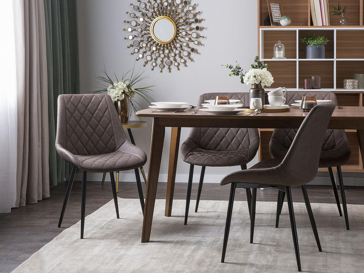 ESSZIMMERSTUHL 2er-Set Kunstleder Dunkelbraun Maribel - Braun, Textil/Metall (52/85/61cm) - Beliani