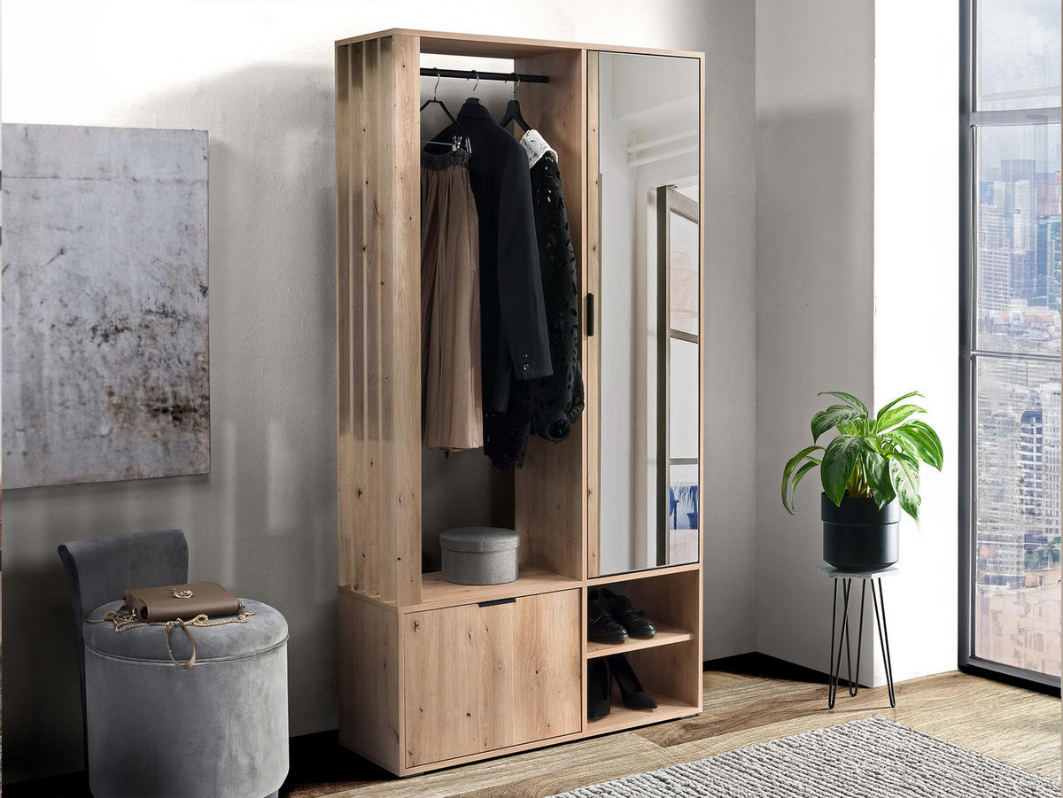 GARDEROBE Milo - Schwarz/Eiche Artisan, Holzwerkstoff/Kunststoff (100/190/33cm) - MIRJAN24