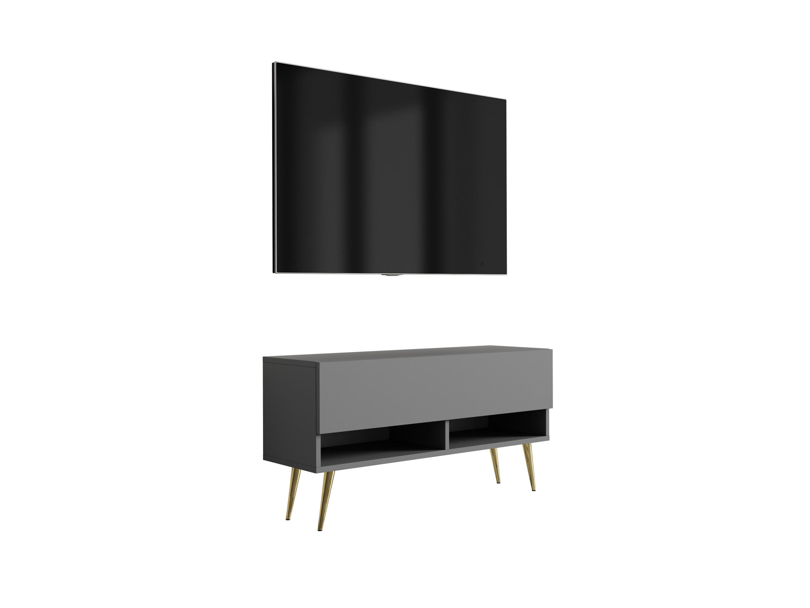 TV-LOWBOARD 100 cm Anthrazit, goldene schräge Beine, 100 × 32 × 52 cm - Grau, Holzwerkstoff (100/52/32cm) - 3XE LIVING