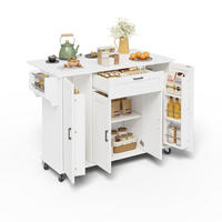KÜCHENINSEL 120/45(70)/95 cm mit klappbarer Arbeitsplatte, Rollen, 4 Türen, Schublade und MDF-Korpus, Weiß - Weiß, Holzwerkstoff (120/95/70cm) - Redom