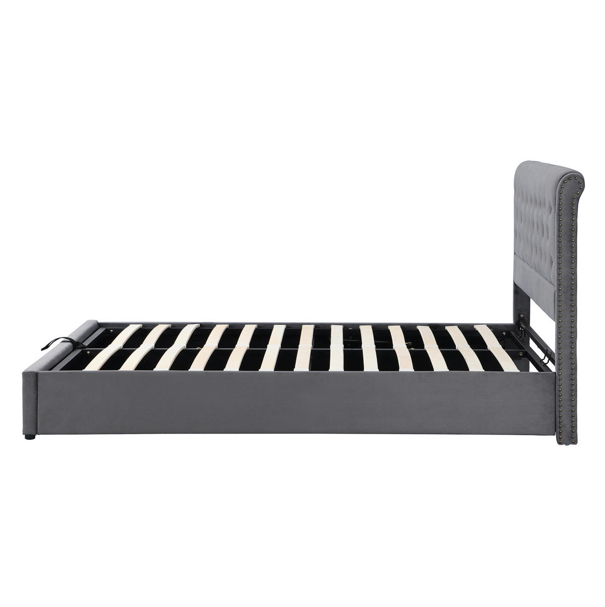 POLSTERBETT 140/200 cm grau aus Samt mit Bettkasten - Grau, Textil (140/200cm) - OKMYHOME