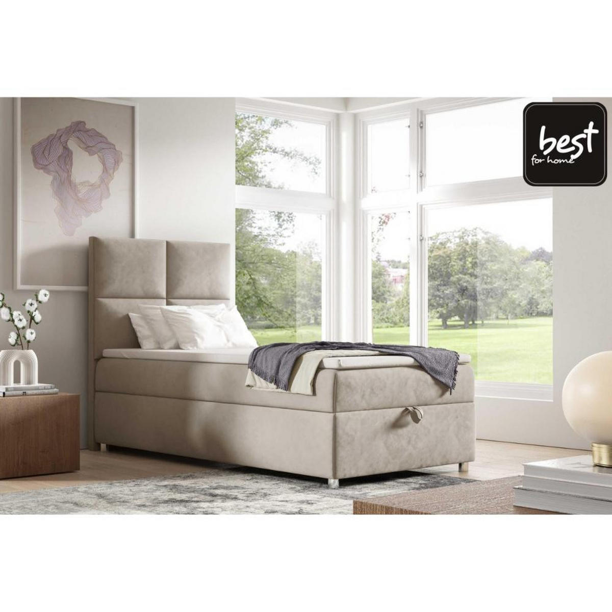 BOXBETT mit Bettkasten Trinity K-2 SINGLE Bonellfederkern inkl. Topper - Silberfarben, Holz/Holzwerkstoff (90/200cm) - Best For Home