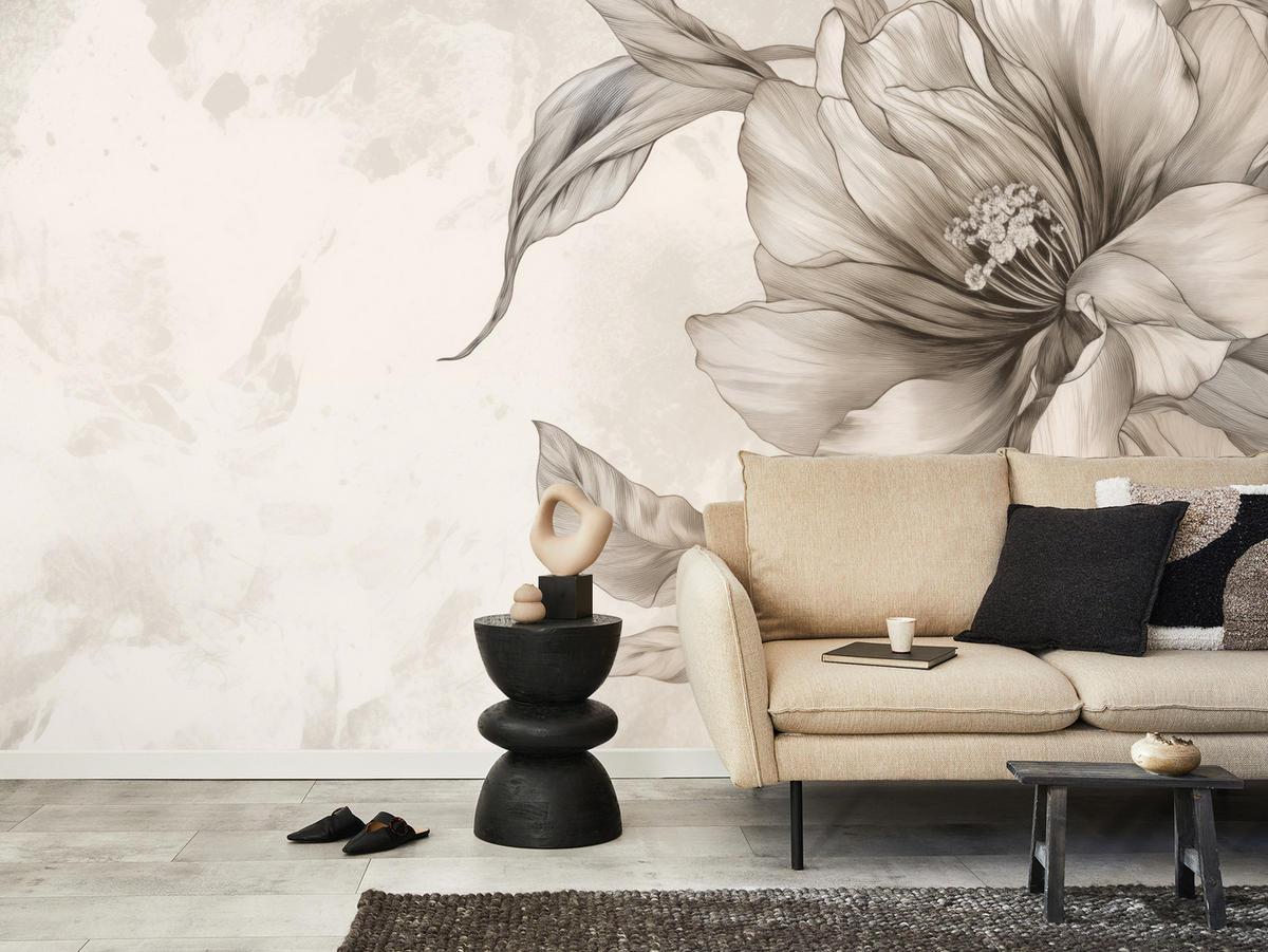 FOTOTAPETA Pre Spálňu Jemné Béžové Kvety Minimalizmus Moderná 350 x 256 cm - béžová, papier (350/256cm) - Muralo