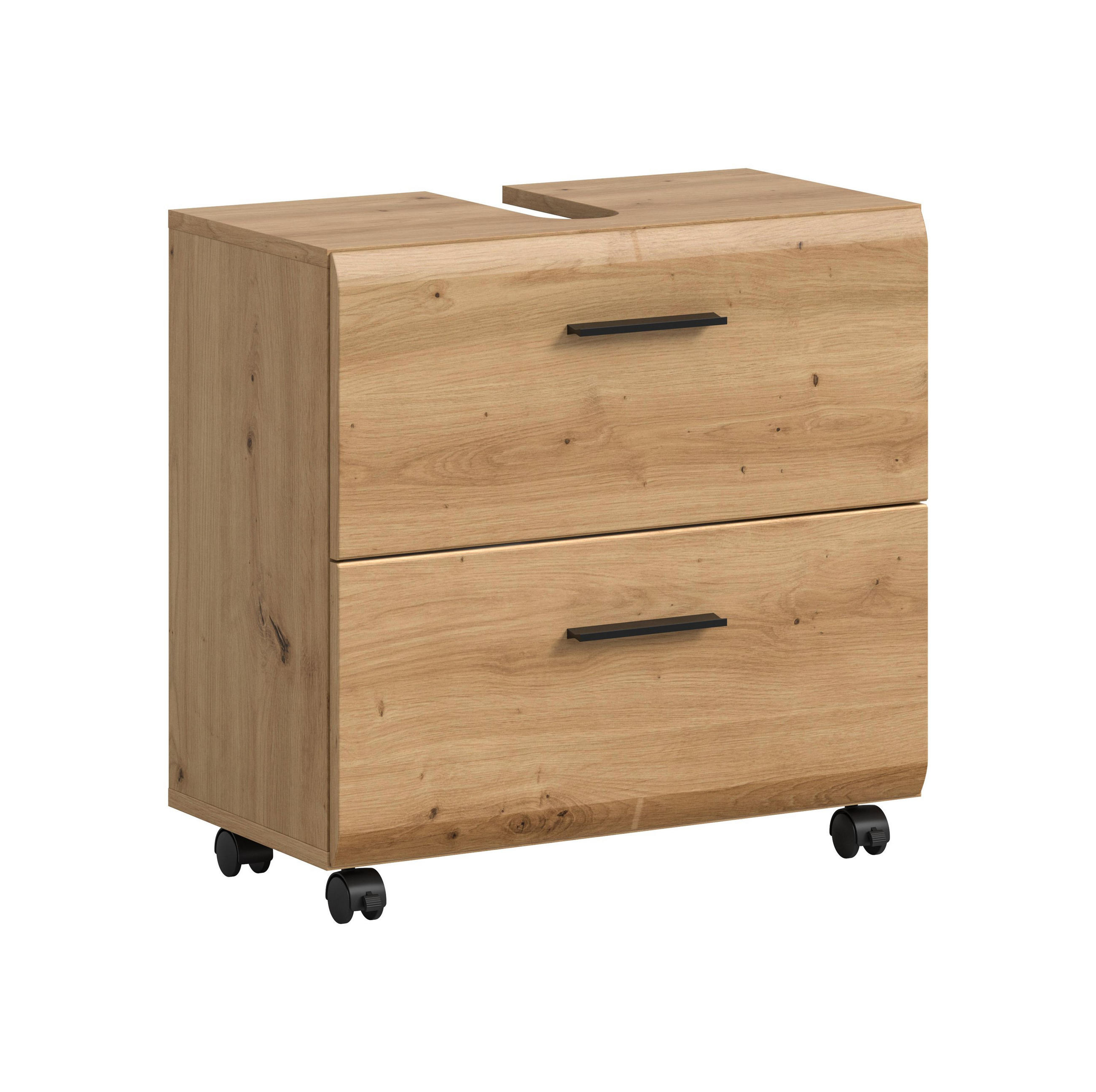 WASCHBECKENUNTERSCHRANK auf Rollen ICE (B/H/T: ca. 60/58/30 cm) in Artisan Oak Nachbildung/Artisan Oak Nachbildung - Eiche Artisan, Holzwerkstoff (60/58/30cm)