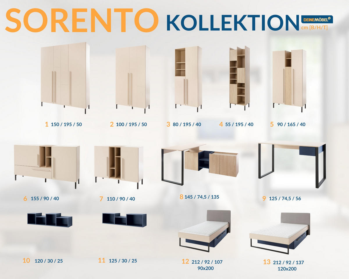 KINDERSCHREIBTISCH SORENTO 08 multifunktional in Sandbeige/Geölte Eiche/Royalblau - Eichefarben/Beige, Holzwerkstoff (249/75/135cm) - Deine Möbel 24