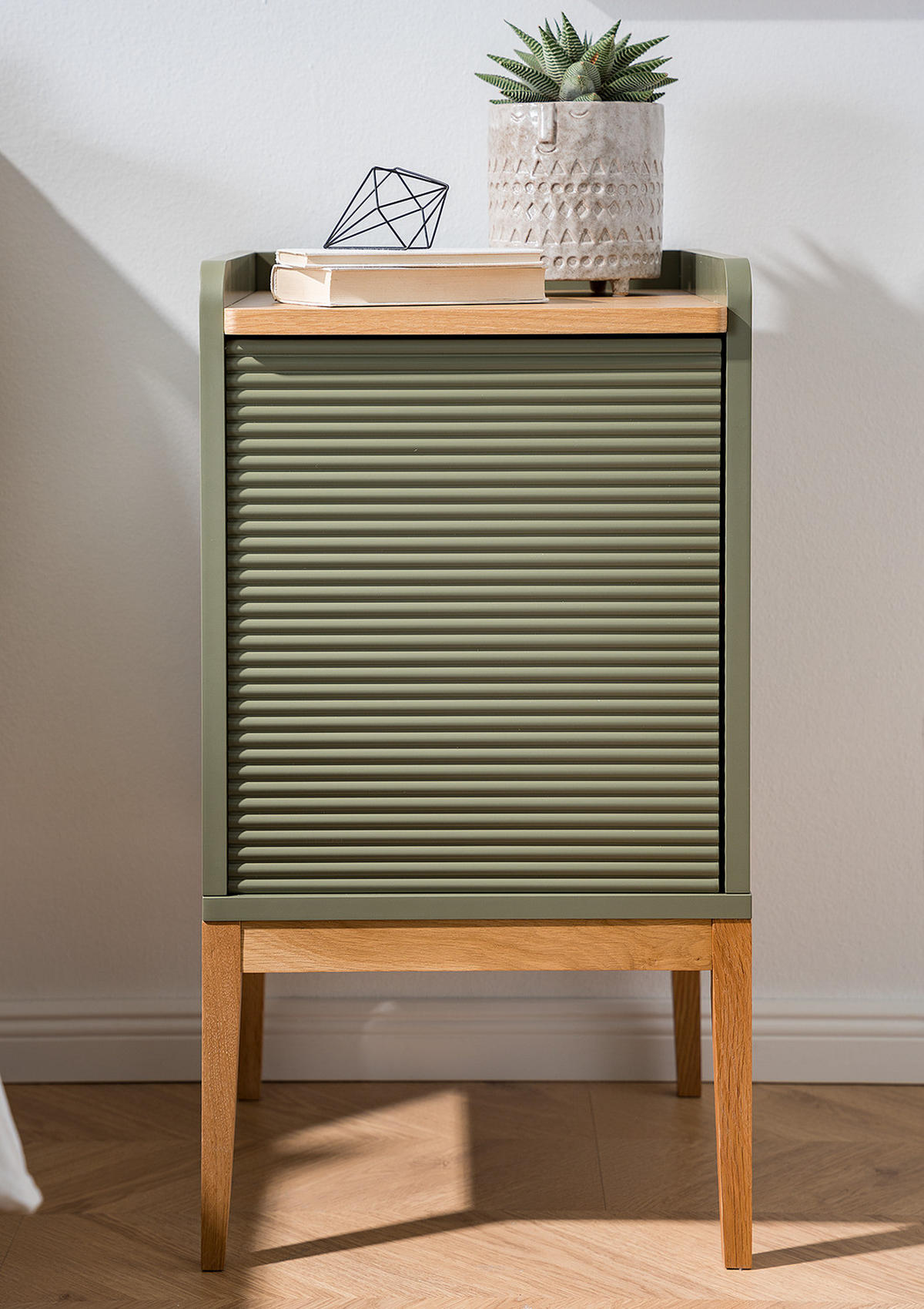 NACHTKOMMODE - Massivholz / MDF - Eichefarben/Grün, Holz/Holzwerkstoff (40/75/40cm) - home24