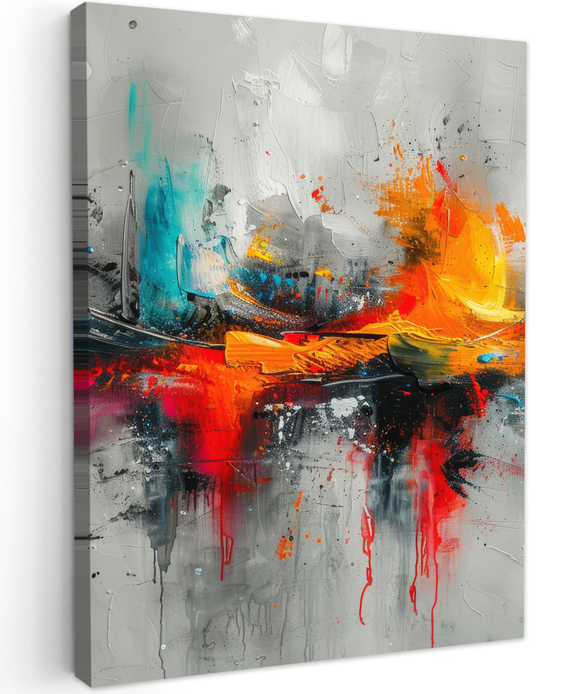 LEINWANDBILD Moderne Kunst - Orange - Grau - Abstrakt 60x80 cm - Hellgrau, Textil (60/80cm) - MuchoWow