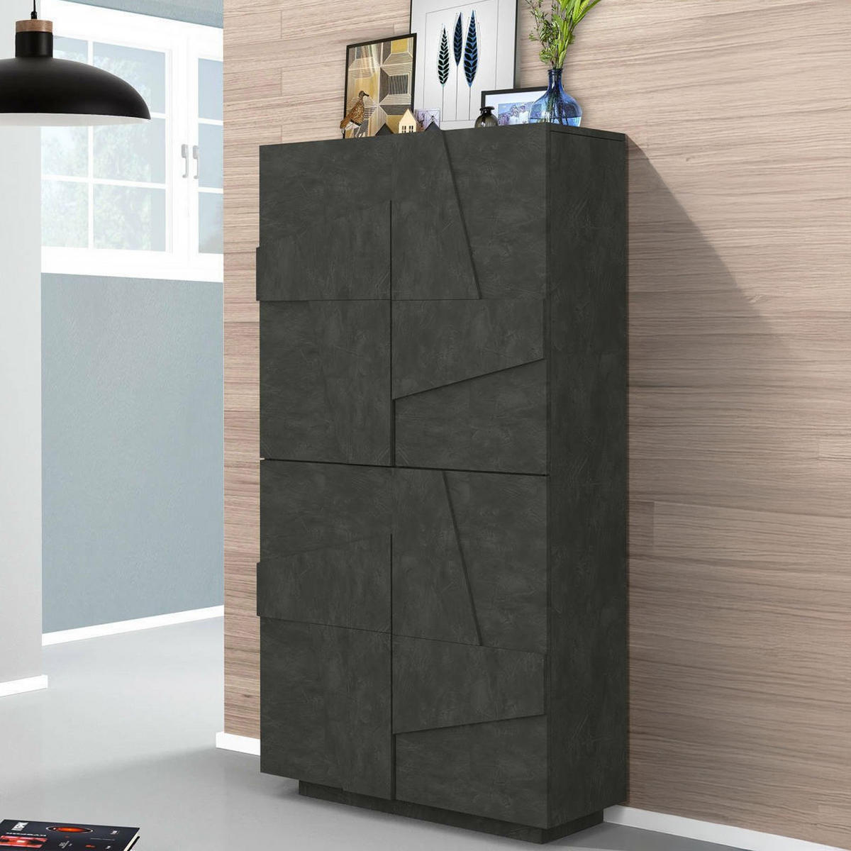 SCHUHSCHRANK Schiefer 38/81/167 cm - Grau, Holzwerkstoff (81/168/38cm) - DMORA