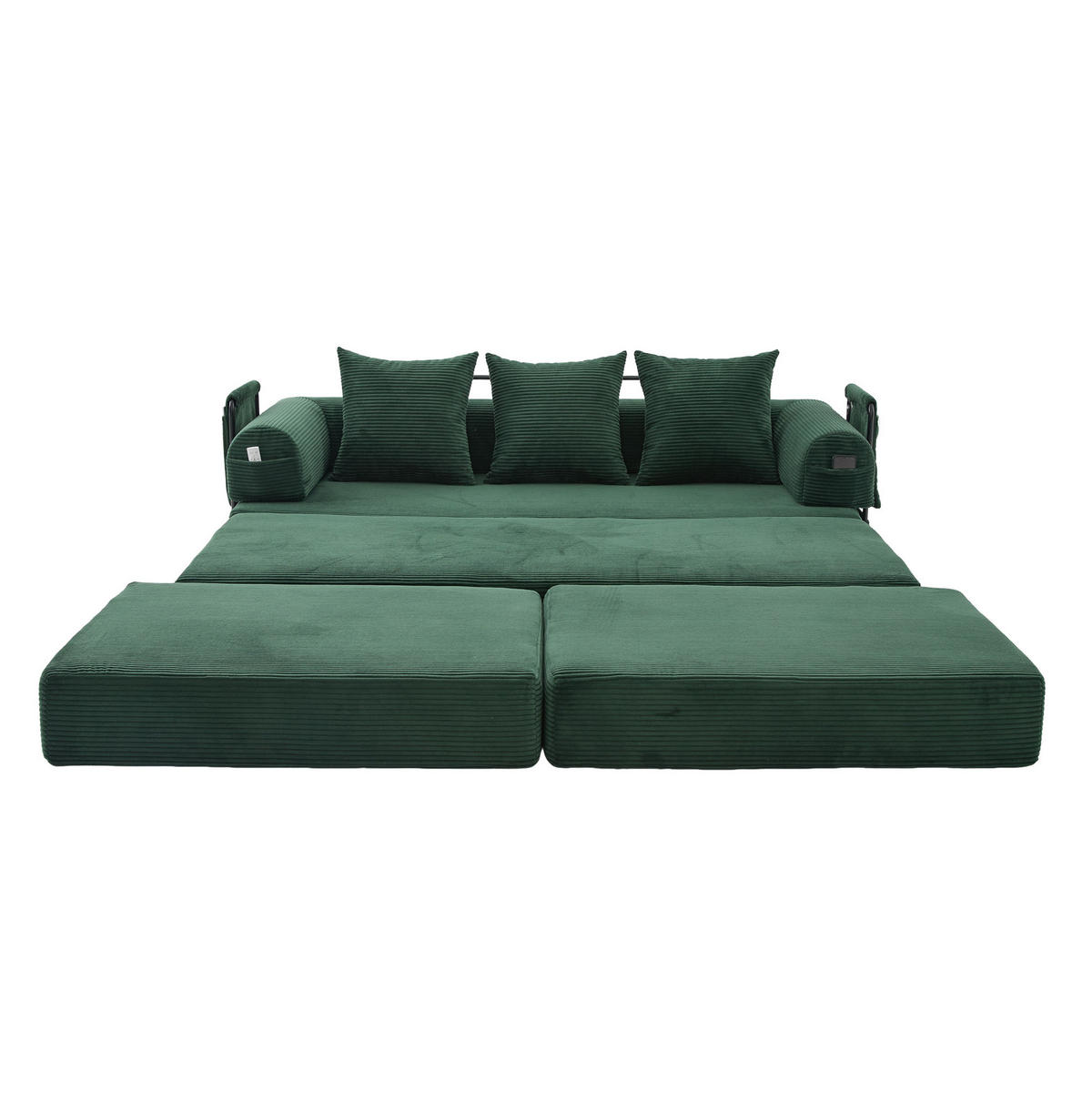 MODULARES Sofa 200/190/67 cm aus Cord mit Hocker und Seitentasche Smaragdgrün - Smaragdgrün, Textil (190/67/200cm) - Modenvie