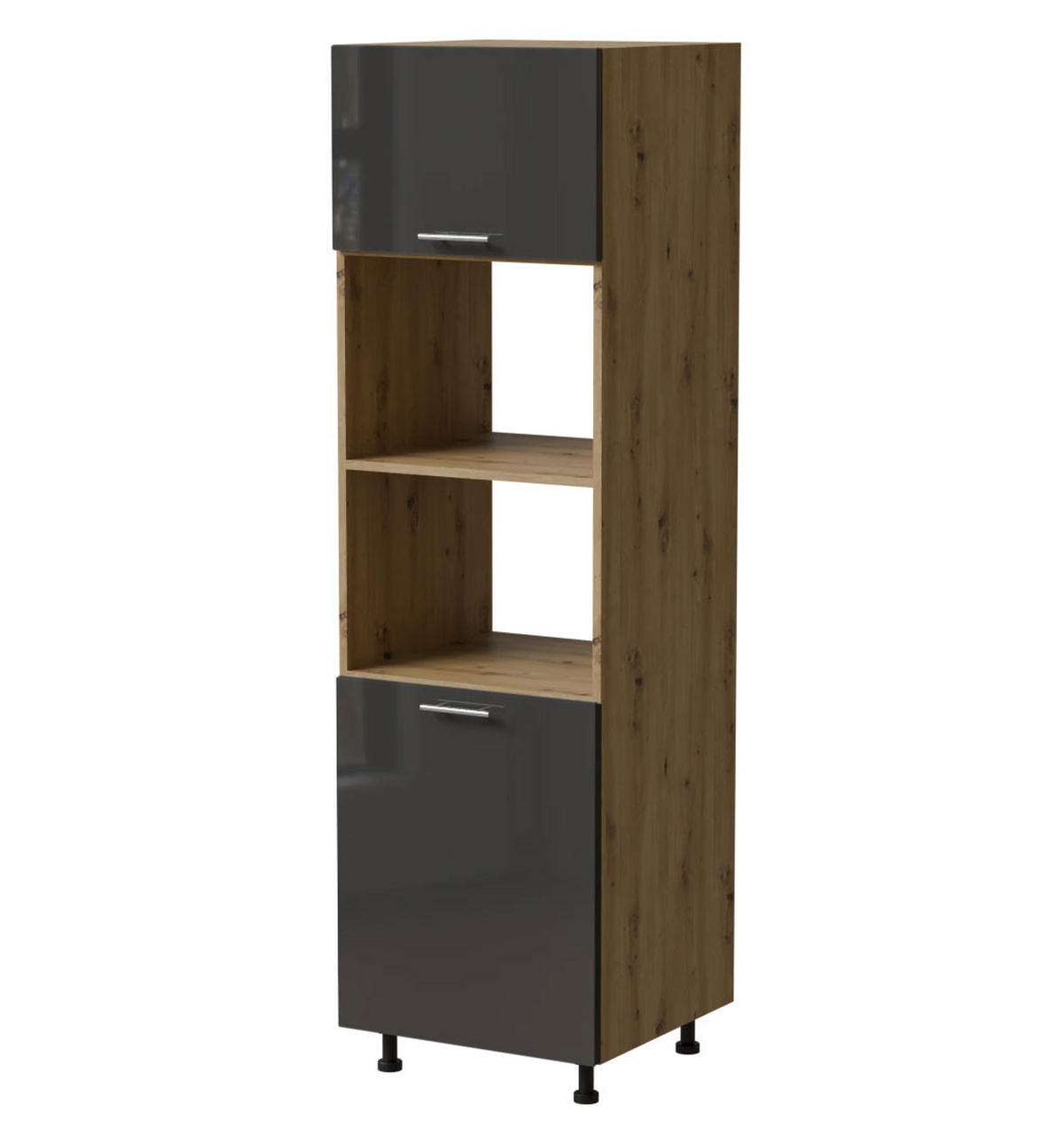 BACKOFENUMBAUSCHRANK Essen D14/RU/60/207 Graphit Hochglanz / Eiche Artisan Matt 60 / 59 / 207cm - Graphitfarben/Eiche Artisan, Holz/Holzwerkstoff (60/207/59cm) - Feldmann-Wohnen