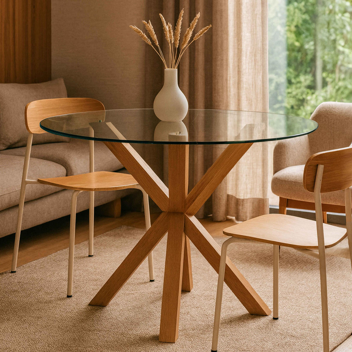 ESSTISCH, Eicheholz - Braun, Glas (120/120/75cm) - Oviala