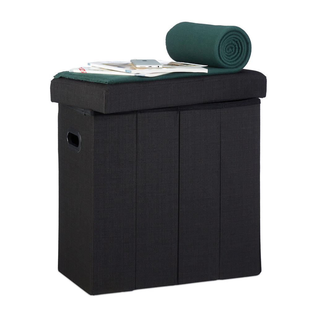 TABURET Negru pliabil cu spațiu de depozitare 49,5 cm