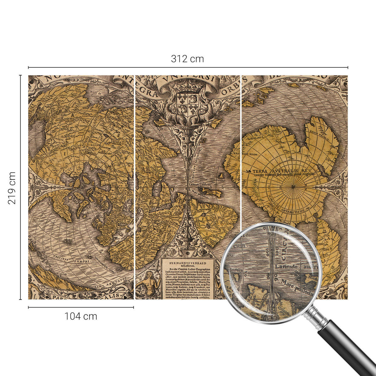FOTOTAPETE 312x219 cm - Historische Kartographie - Gelb, Textil (312/219cm) - Wallfluent