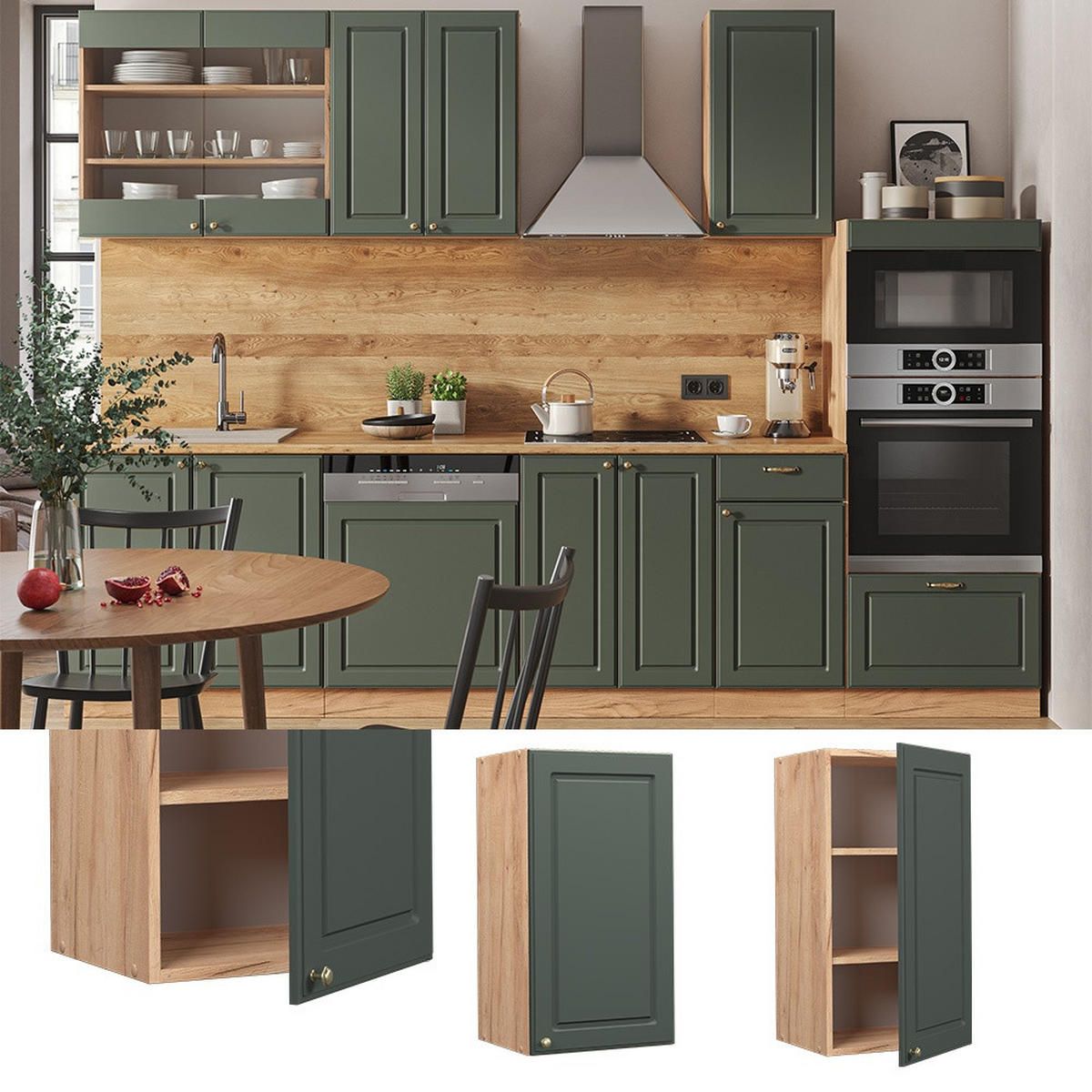 HÄNGESCHRANK Fame-Line Grün-Gold Landhaus 40 cm - Honigeiche/Grün, Holzwerkstoff (40/72/34.1cm) - Vicco