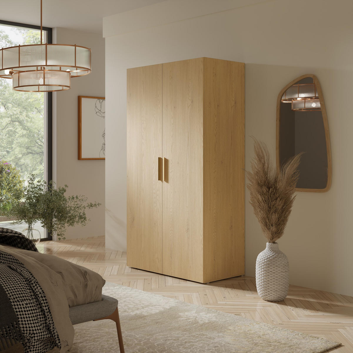 DREHTÜRENSCHRANK Napoli 2D 100 Eiche Cremona (schwarzer oder goldener Griff) - Eichefarben/Silberfarben, Holzwerkstoff/Kunststoff (100/35/60cm) - mzm24