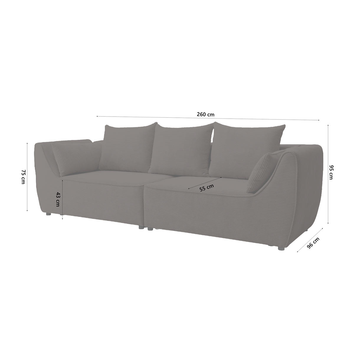 SOFA GRABO mit Schlaffunktion, Braun - Braun, Textil (260/75/145cm) - Fedve