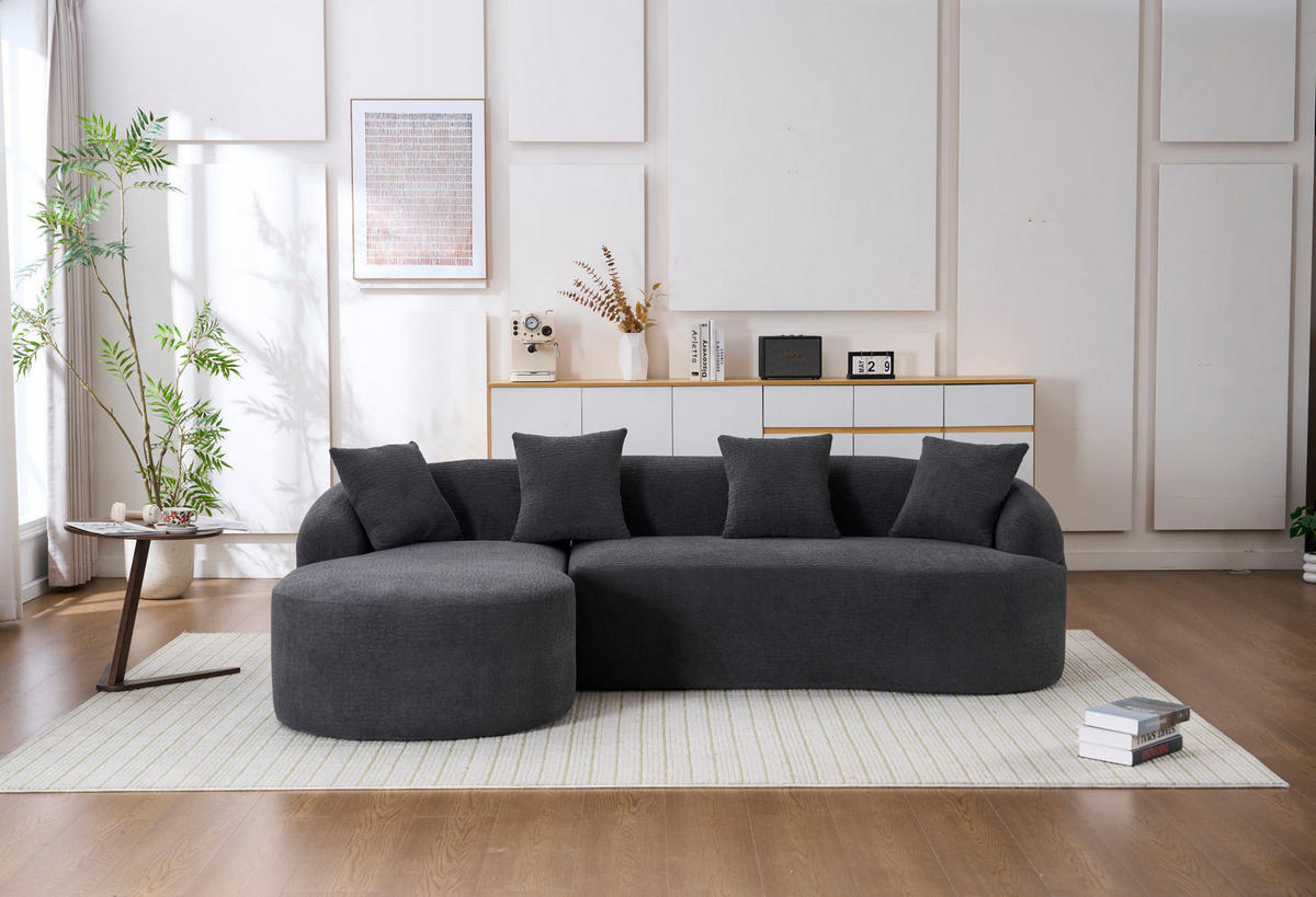 SOFA 3-Sitzer bogenförmig Chenille Dark Grey - Dunkelgrau, Textil (150/243cm) - Meubliv
